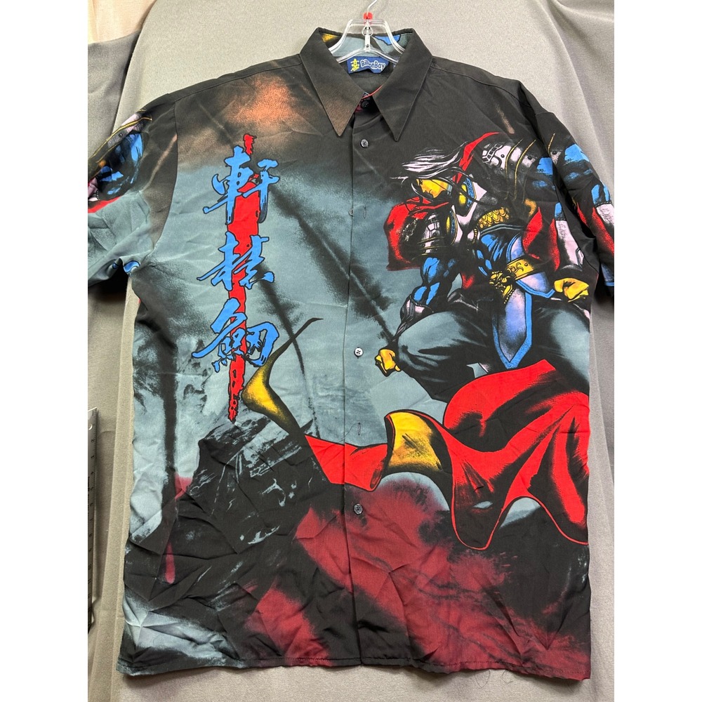Billion Bay Men's Anime Warrior Graphic Button Down Shirt Black Red Large L - Picture 9 of 10
